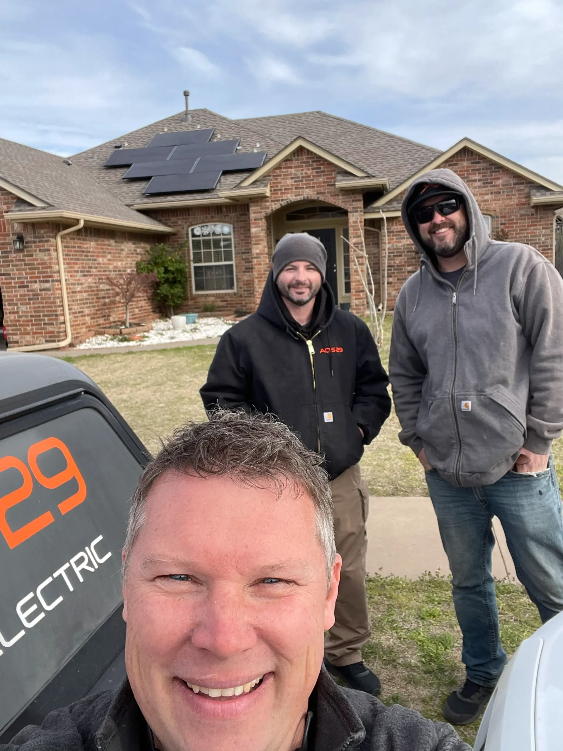 members of the acts 29 crew after a job well done serving a customer with their new solar panel install